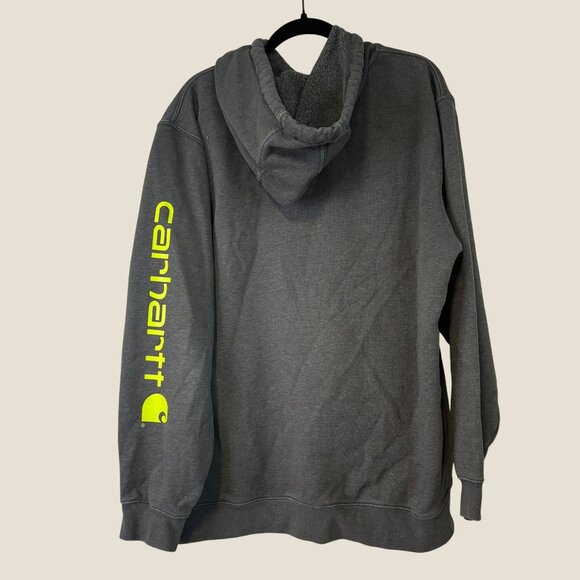 Carhartt Mens Loose Fit Gray Hoodie Neon Sleeve Logo Kangaroo Pocket Size XL - Picture 8 of 9